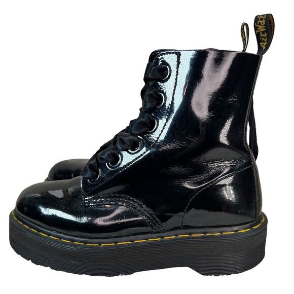 Dr Martens Molly Bouncing Soles Combat Ribbon Laced Boots Black Leather Size 10 - Picture 1 of 5